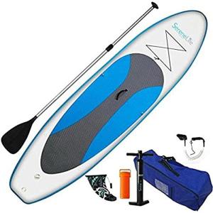 imageSereneLife Inflatable Stand Up Paddle Board with Premium SUP Accessories  Wide Stable Design with NonSlip EVA Deck Pad for Adults and Youth of All Skill Levels 350 lbs CapacityBlueWhite