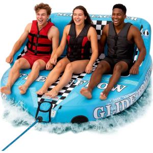 imageSerenelife Inflatable Towable Tube for Boating  24 Person 4500 lbs Pulling Capacity Deck Seats ampamp Backrest Premium Nylon Cover Grab Handles FrontBack Tow Points Speed Safety Valve3 Person
