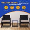 imagePatio Outdoor Rattan Furniture Set 3 Pcs Per Set  Includes 2 Single Chairs with Soft Cushion and 1 Glasstop Coffee Table Black WeatherResistant Resin Wicker Rattan