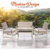 imageSereneLife 4 Piece ConversationChat Set Outdoor Living Rattan Furniture Includes 1 Double ampamp 2 Single Chairs with Cushion ampamp 1 Glasstop Coffee Table TaupeLight Gray