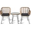 imageSereneLife 3 Piece Chat Set Outdoor Living Rattan Furniture Set Includes 2 Includes 2 Single Chairs wCushions and 1 Glasstop Coffee Table Brown