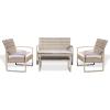 imageSereneLife 4 Piece ConversationChat Set Outdoor Living Rattan Furniture Includes 1 Double ampamp 2 Single Chairs with Cushion ampamp 1 Glasstop Coffee Table TaupeLight Gray