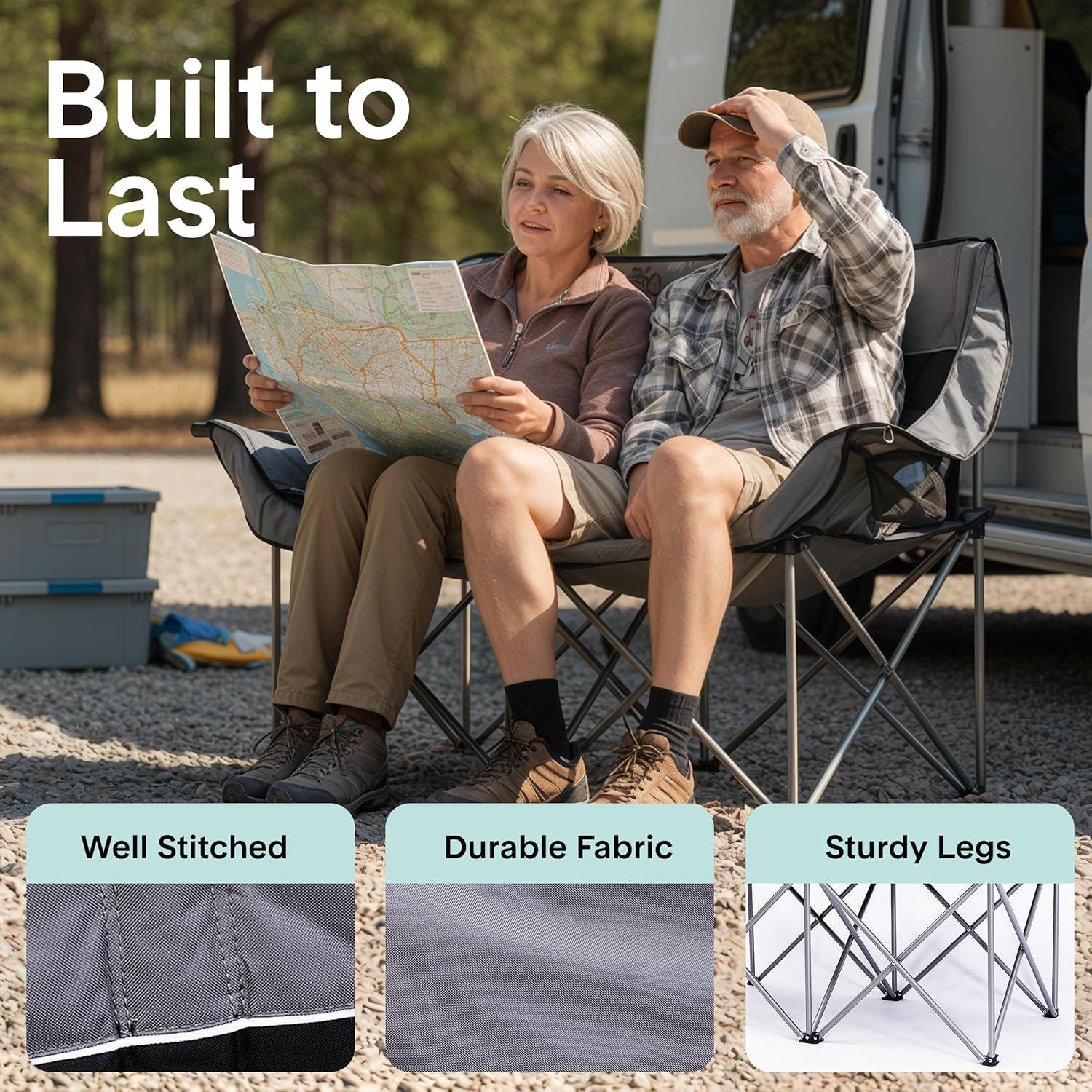 imageCamping Loveseat for Couples Friends ampamp Families Double Camping Chair Foldable Two Person Camping Chair for Campfire Nights Tailgating Fun Beach Escapes RV Road Trips ampamp Cozy Backyard Comfort