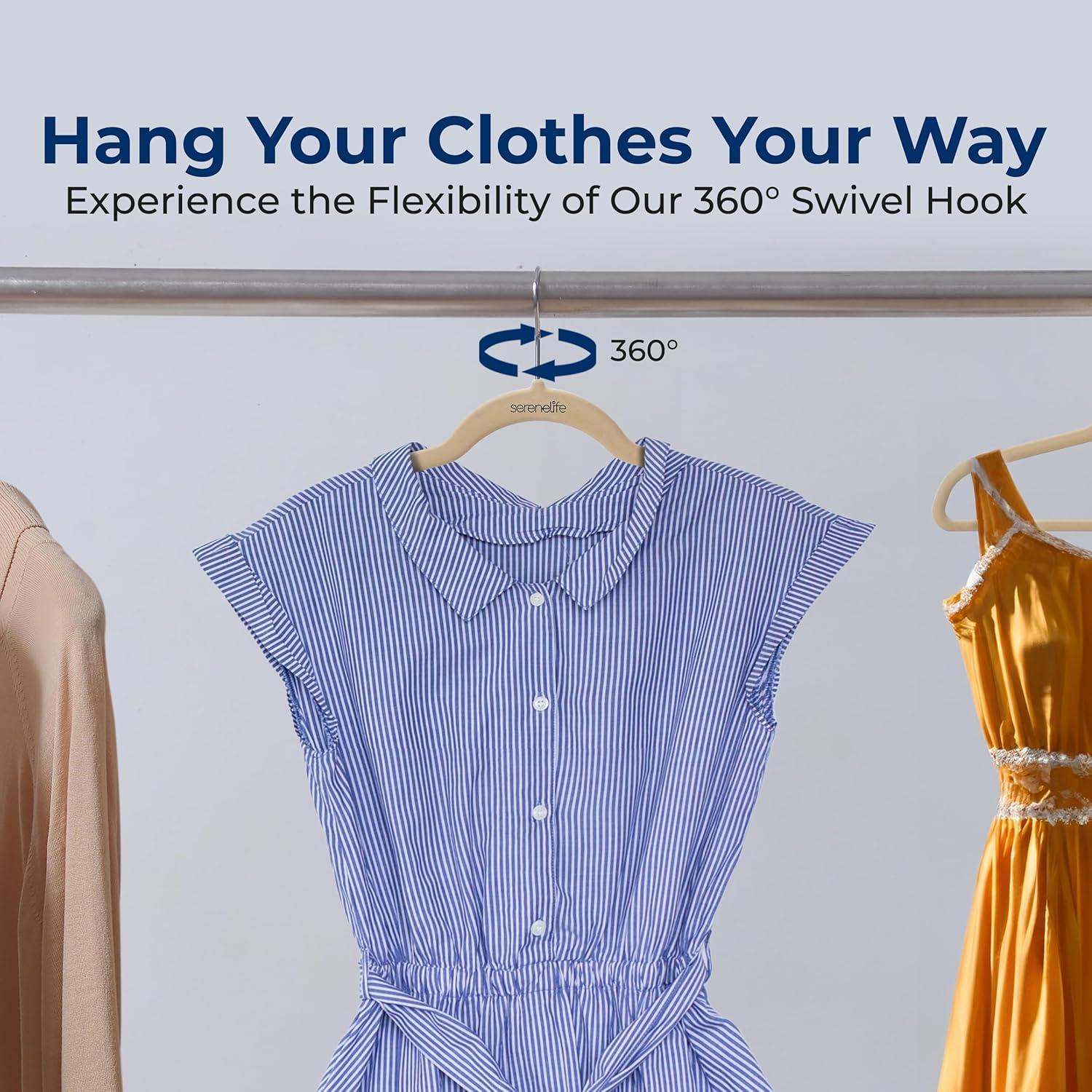 imageSereneLife 20 Pack Velvet Hangers  NonSlip Clothes Hangers with Heavy Duty Design Slim SpaceSaving Coat Hangers with 360 Swivel Hook Strong Lightweight Closet Organizer Set for Clothes PurpleIvory