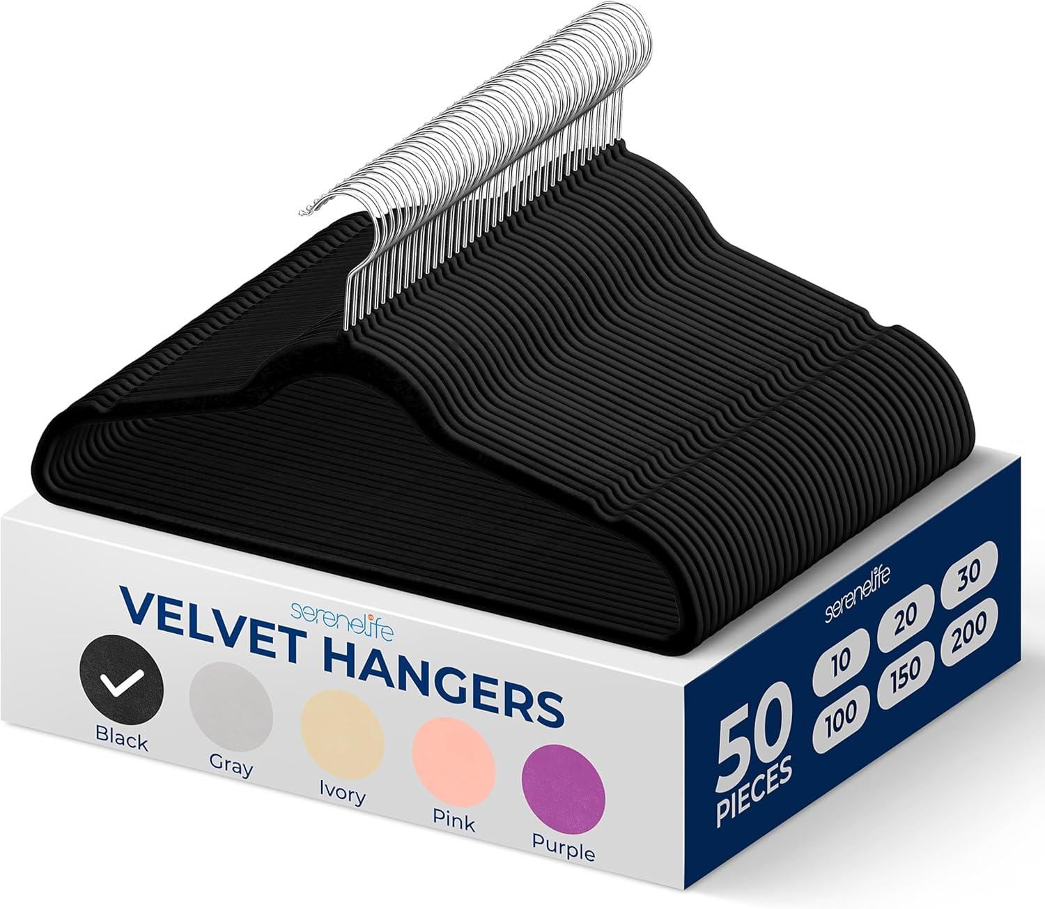 imageSereneLife 20 Pack Velvet Hangers  NonSlip Clothes Hangers with Heavy Duty Design Slim SpaceSaving Coat Hangers with 360 Swivel Hook Strong Lightweight Closet Organizer Set for Clothes PurpleBlack