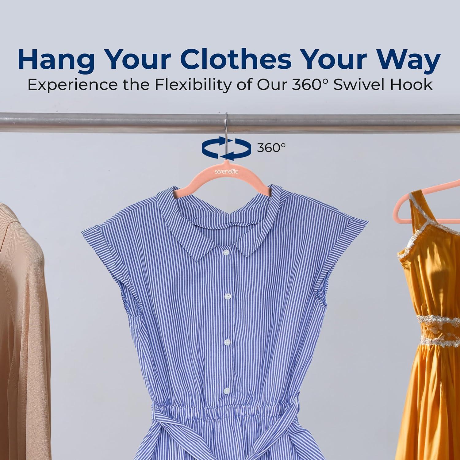 imageSereneLife 20 Pack Velvet Hangers  NonSlip Clothes Hangers with Heavy Duty Design Slim SpaceSaving Coat Hangers with 360 Swivel Hook Strong Lightweight Closet Organizer Set for Clothes PurplePink