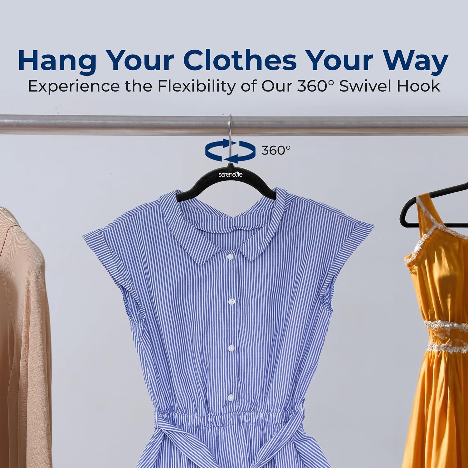 imageSereneLife 20 Pack Velvet Hangers  NonSlip Clothes Hangers with Heavy Duty Design Slim SpaceSaving Coat Hangers with 360 Swivel Hook Strong Lightweight Closet Organizer Set for Clothes PurpleBlack