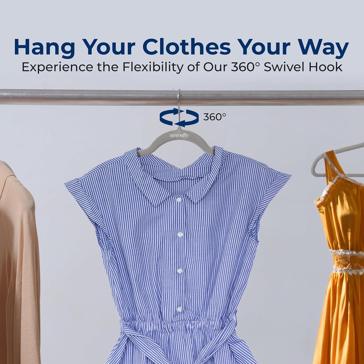 imageSereneLife 20 Pack Velvet Hangers  NonSlip Clothes Hangers with Heavy Duty Design Slim SpaceSaving Coat Hangers with 360 Swivel Hook Strong Lightweight Closet Organizer Set for Clothes PurpleGray