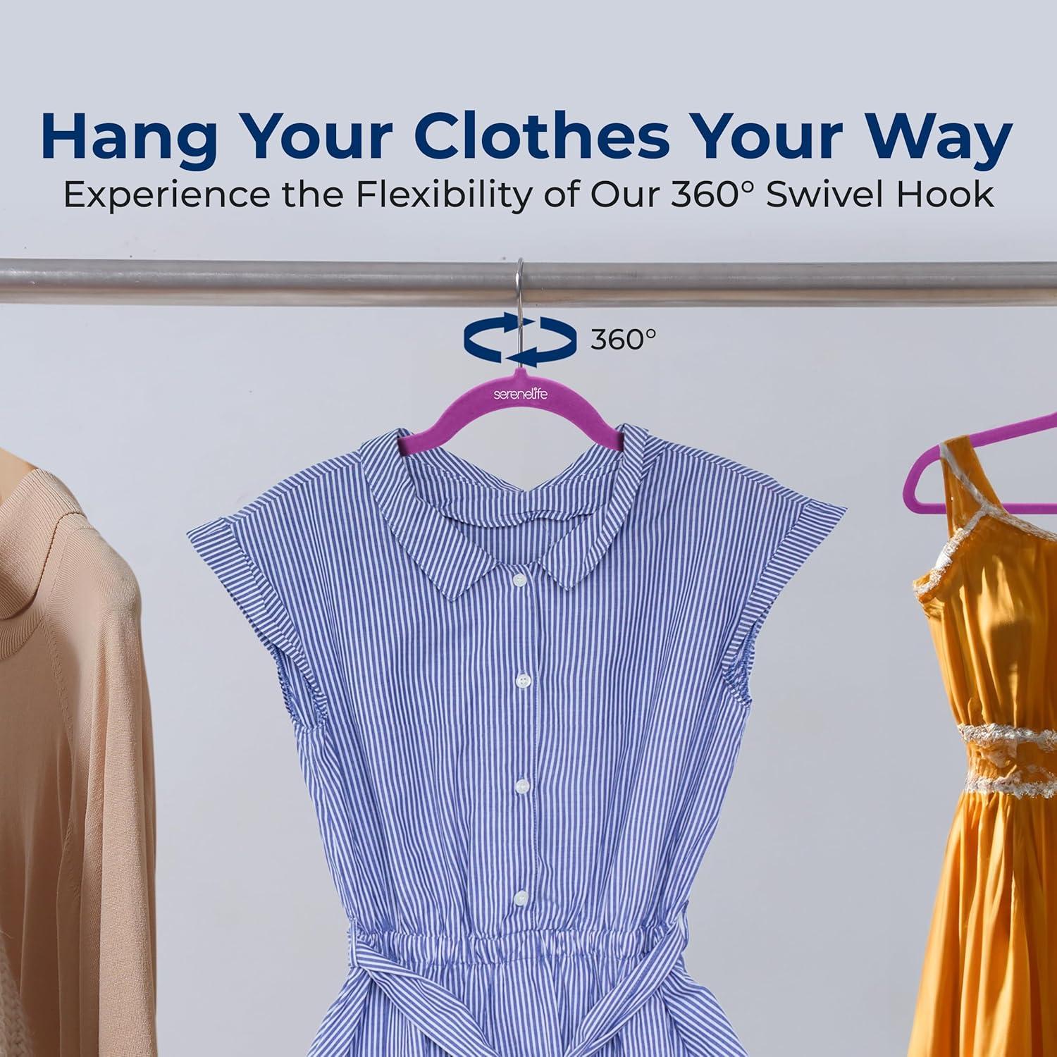 imageSereneLife 20 Pack Velvet Hangers  NonSlip Clothes Hangers with Heavy Duty Design Slim SpaceSaving Coat Hangers with 360 Swivel Hook Strong Lightweight Closet Organizer Set for Clothes PurplePurple