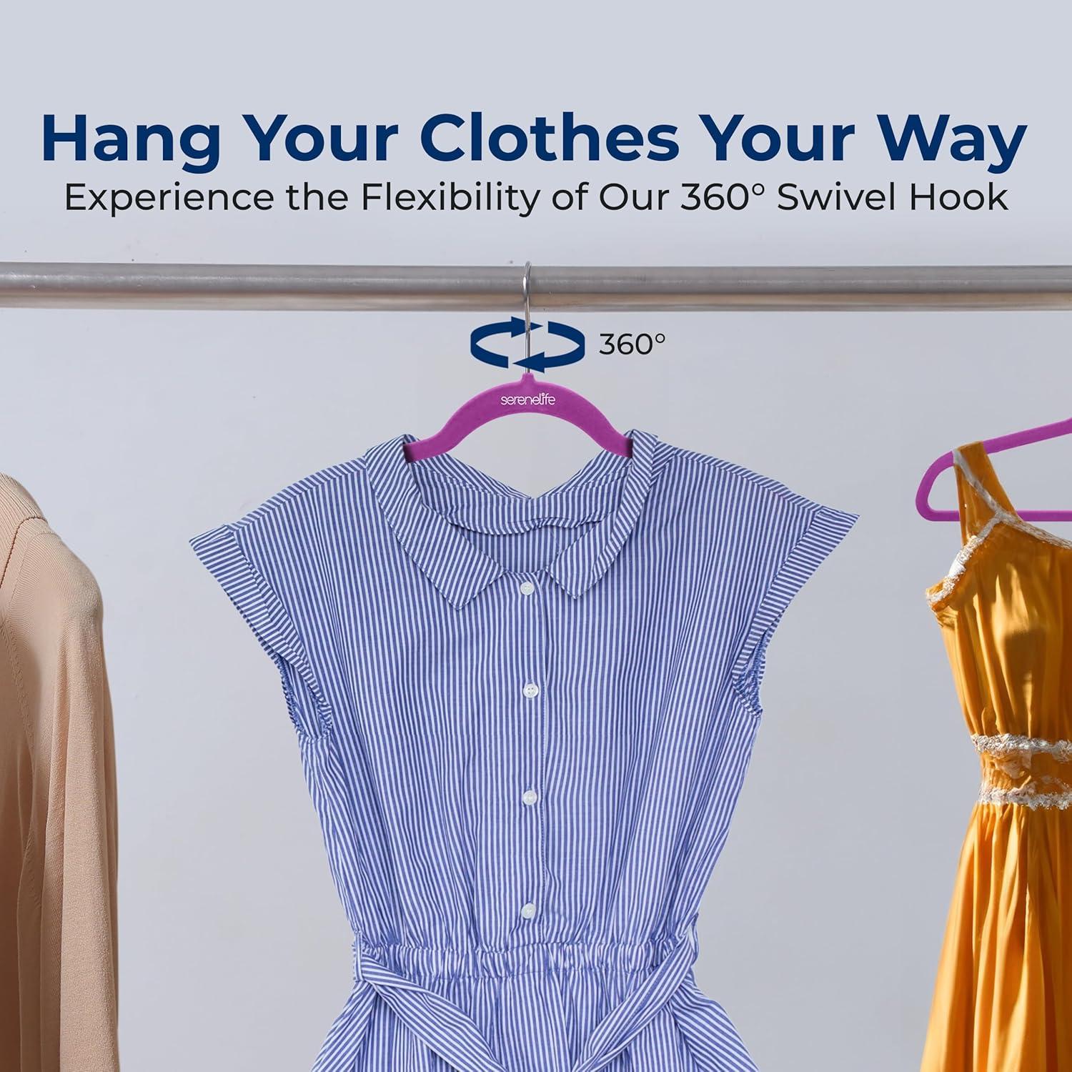 imageSereneLife 20 Pack Velvet Hangers  NonSlip Clothes Hangers with Heavy Duty Design Slim SpaceSaving Coat Hangers with 360 Swivel Hook Strong Lightweight Closet Organizer Set for Clothes PurplePurple