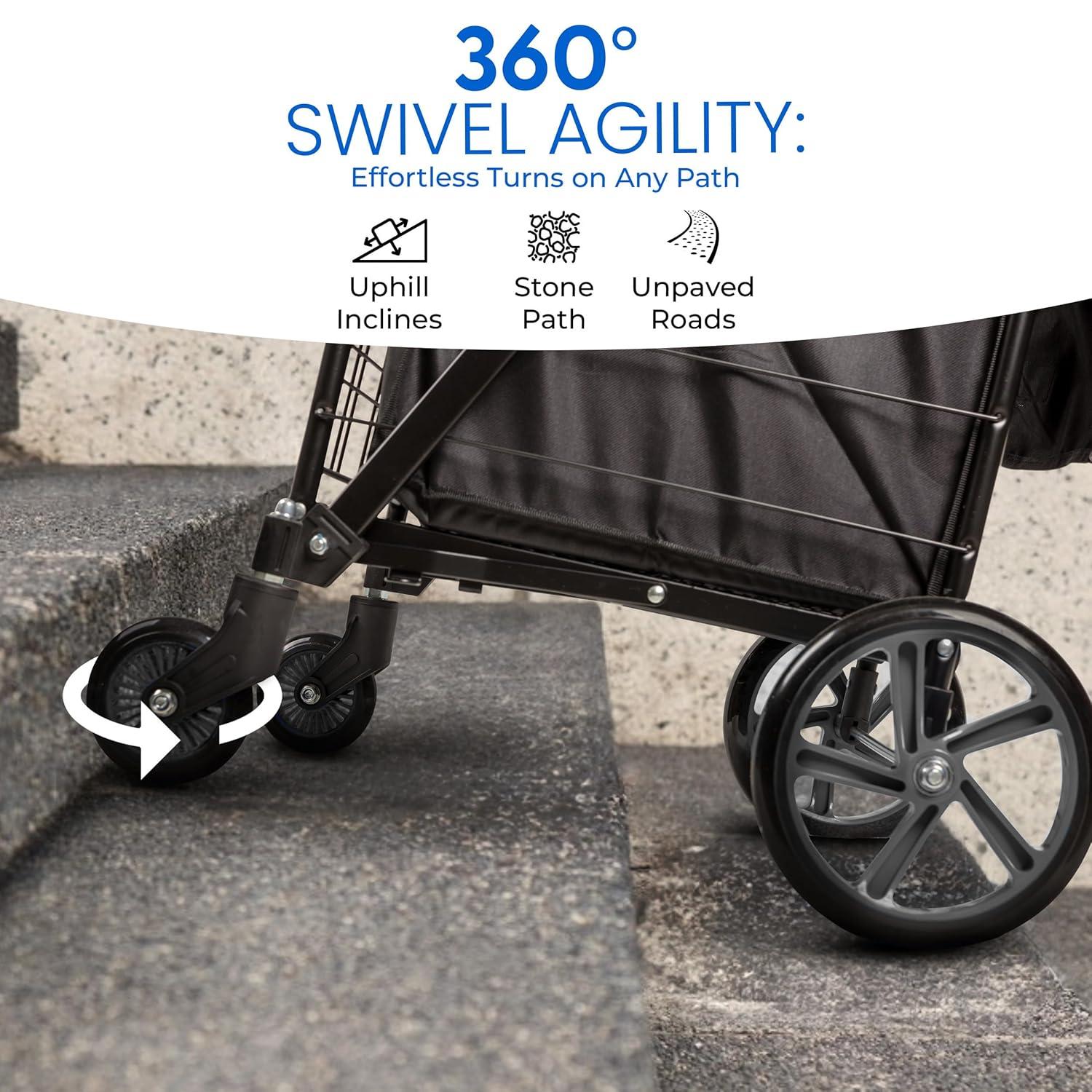 imageSereneLife Small Compact Folding Shopping Cart with Removable Waterproof Liner  360 Swivel Wheels RustProof Steel Frame 70lb Capacity  Portable Grocery Laundry ampamp Travel Cart BlueBlack