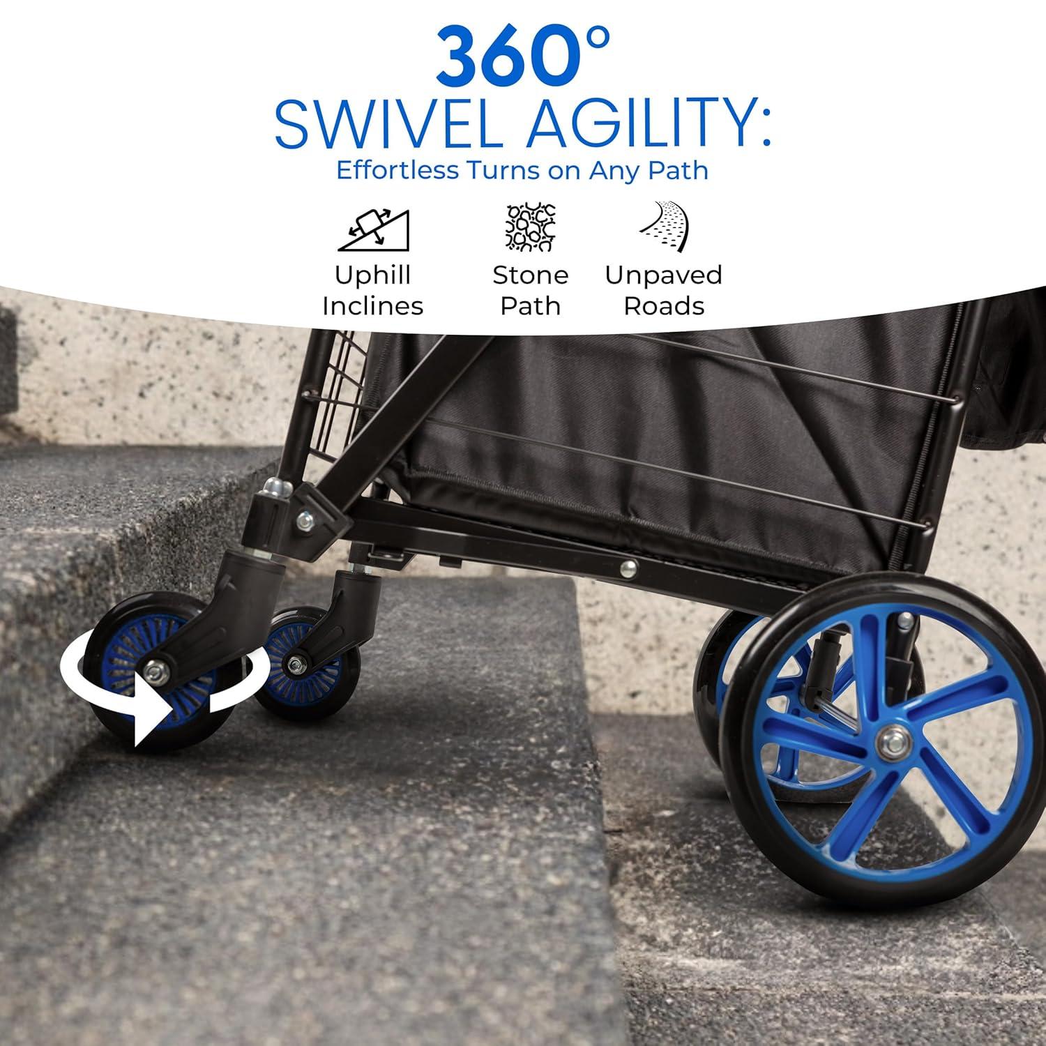 imageSereneLife Small Compact Folding Shopping Cart with Removable Waterproof Liner  360 Swivel Wheels RustProof Steel Frame 70lb Capacity  Portable Grocery Laundry ampamp Travel Cart BlueBlue