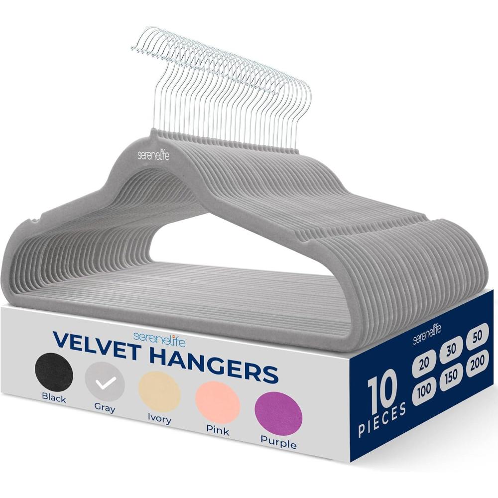 imageSereneLife 20 Pack Velvet Hangers  NonSlip Clothes Hangers with Heavy Duty Design Slim SpaceSaving Coat Hangers with 360 Swivel Hook Strong Lightweight Closet Organizer Set for Clothes PurpleGray