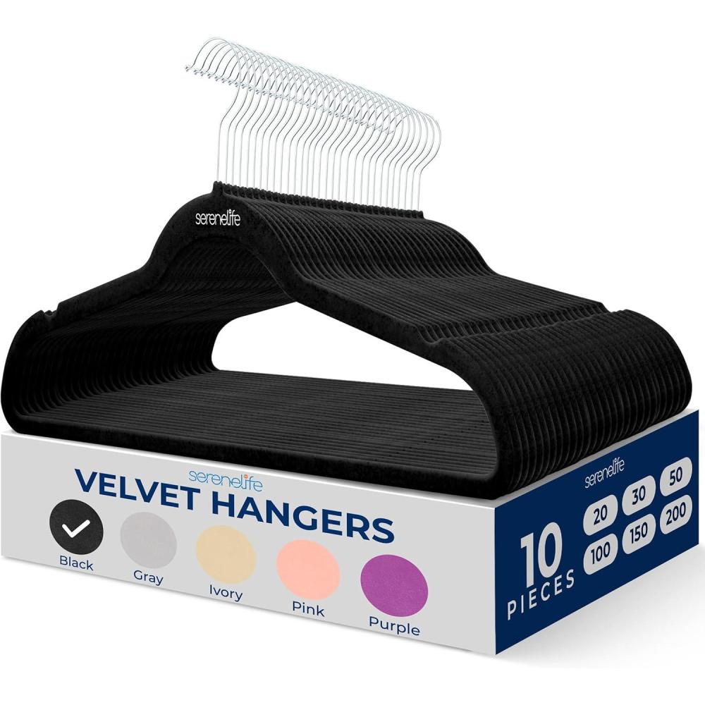 imageSereneLife 20 Pack Velvet Hangers  NonSlip Clothes Hangers with Heavy Duty Design Slim SpaceSaving Coat Hangers with 360 Swivel Hook Strong Lightweight Closet Organizer Set for Clothes PurpleBlack