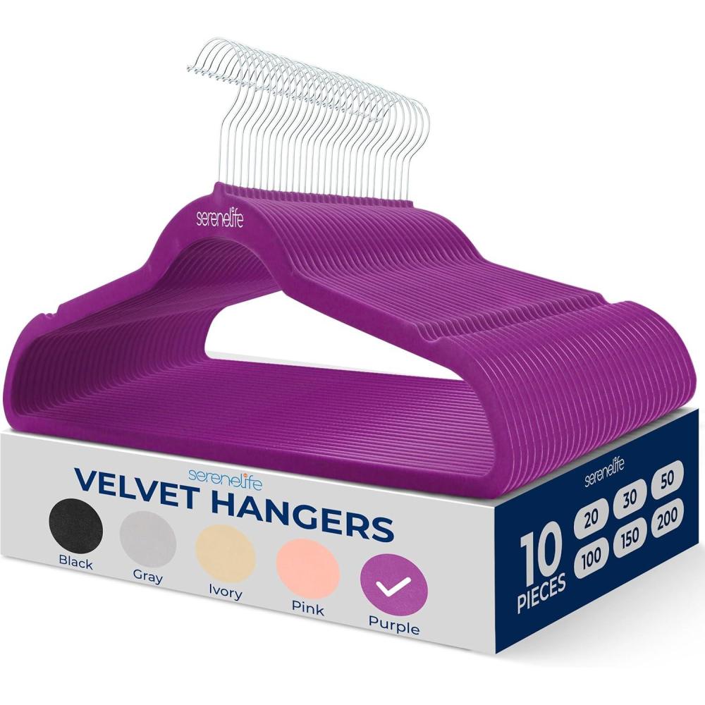imageSereneLife 20 Pack Velvet Hangers  NonSlip Clothes Hangers with Heavy Duty Design Slim SpaceSaving Coat Hangers with 360 Swivel Hook Strong Lightweight Closet Organizer Set for Clothes PurplePurple