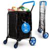imageSereneLife Small Compact Folding Shopping Cart with Removable Waterproof Liner  360 Swivel Wheels RustProof Steel Frame 70lb Capacity  Portable Grocery Laundry ampamp Travel Cart BlueBlue