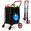imageSereneLife Small Compact Folding Shopping Cart with Removable Waterproof Liner  360 Swivel Wheels RustProof Steel Frame 70lb Capacity  Portable Grocery Laundry ampamp Travel Cart BlueRed