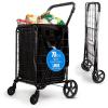 imageSereneLife Small Compact Folding Shopping Cart with Removable Waterproof Liner  360 Swivel Wheels RustProof Steel Frame 70lb Capacity  Portable Grocery Laundry ampamp Travel Cart BlueBlack