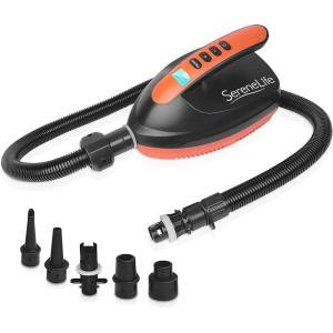 imageSereneLife Digital Electric Air Pump Compressor  110W Rechargeable Quick Air Inflator w LCD 016 Adjustable PSI For Inflatable SUP Stand Up Paddle Board  Boat Water Sports InflatablesSLPUMP25With Built In Battery