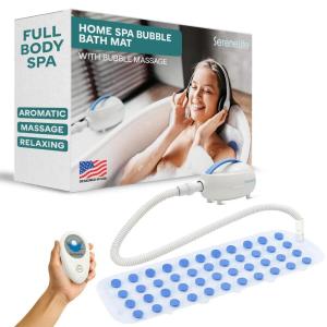 imageSereneLife Bubble Bath Mat NonSlip Bathtub Mat with Remote Control Waterproof Cushioned Design Adjustable Bubbles 82 Air Hose and 47 x 142 MoldResistant Full Body Spa Massager