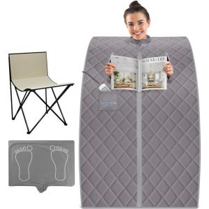 imageSereneLife Portable Sauna Box for Home Infrared Sauna Tent with Heated Foot Pad and Folding Chair Remote Control InHome Spa 38quot x 32Gray
