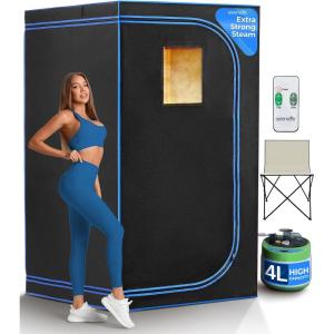imageSereneLife Portable Sauna Box for Home Steam Sauna Tent with Extra Large 4L Steamer  Includes Folding Sauna Chair Remote Control w 9 Heat Levels for inHome Spa  29 x 29 x 591 Person  Black
