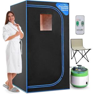 imageSereneLife Portable Sauna Box for Home Steam Sauna Tent with Extra Large 4L Steamer  Includes Folding Sauna Chair Remote Control w 9 Heat Levels for inHome Spa  29 x 29 x 591 Person  Black Matte