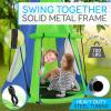 imageSereneLife 40quot Kids Hanging Tent Swing Outdoor Saucer Swing with Hang Kit and Swinging Swivel Spinner Green