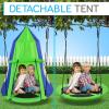 imageSereneLife 40quot Kids Hanging Tent Swing Outdoor Saucer Swing with Hang Kit and Swinging Swivel Spinner Green