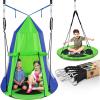 imageSereneLife 40quot Kids Hanging Tent Swing Outdoor Saucer Swing with Hang Kit and Swinging Swivel Spinner Green