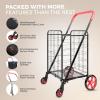 imageSereneLife Large Folding Utility Shopping Cart with Removable Liner  Heavy Duty 360 Swivel Wheels 110 lb Capacity Portable for Groceries Laundry Luggage and More RedRed