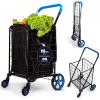 imageSereneLife Large Folding Utility Shopping Cart with Removable Liner  Heavy Duty 360 Swivel Wheels 110 lb Capacity Portable for Groceries Laundry Luggage and More RedBlue