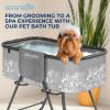 imageSereneLife Portable Dog Bath Tub with Drain Foldable Indoor Outdoor Dog Tubs for Bathing and Grooming with Pockets ampamp Leash Restraint Collapsible Design Supports Pets Up to 130 lbsGray