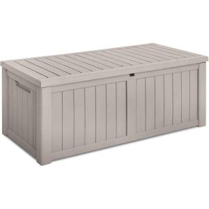 image120Gallon Deck Storage Box  Waterproof Outdoor Large ResinGarden Tools Patio Furniture ampamp Sports Equipment Waterresistant Weatherproof Lock Included SLSTBX60