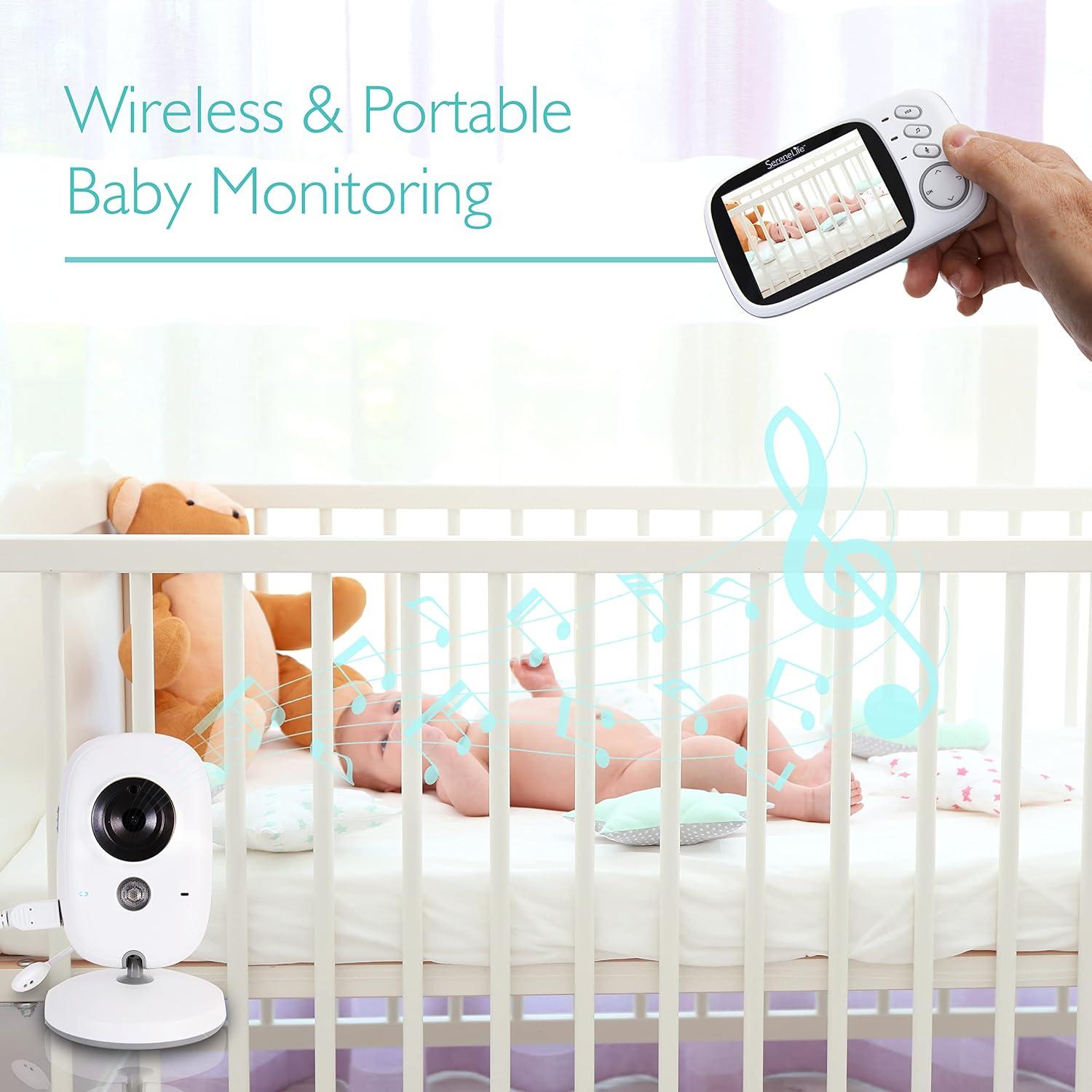 imageindoor Video Baby Monitor Long Range Upgraded 850 Wireless Range Night Vision Temperature Monitoring and Portable 2 Color Screen Serenelife USA SLBCAM20 1080pLarge Screen