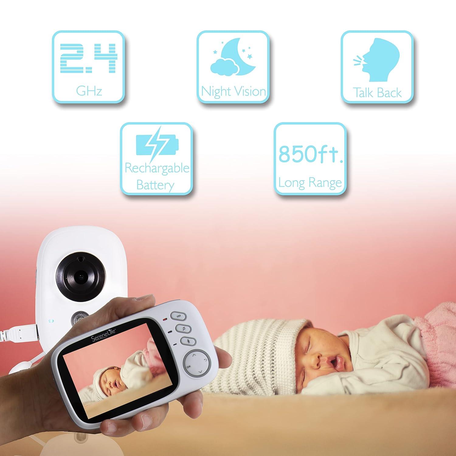 imageindoor Video Baby Monitor Long Range Upgraded 850 Wireless Range Night Vision Temperature Monitoring and Portable 2 Color Screen Serenelife USA SLBCAM20 1080pLarge Screen