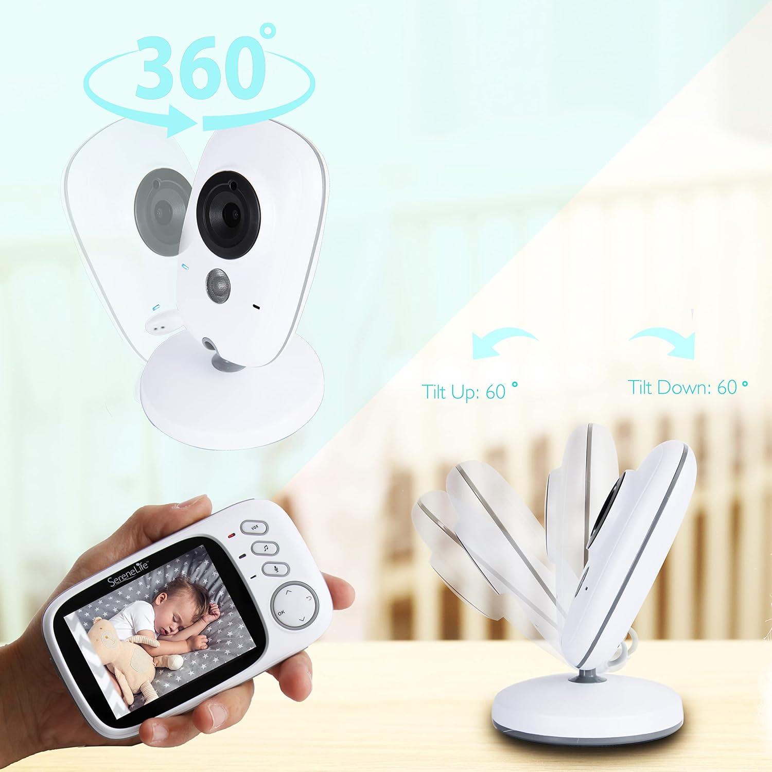 imageindoor Video Baby Monitor Long Range Upgraded 850 Wireless Range Night Vision Temperature Monitoring and Portable 2 Color Screen Serenelife USA SLBCAM20 1080pLarge Screen