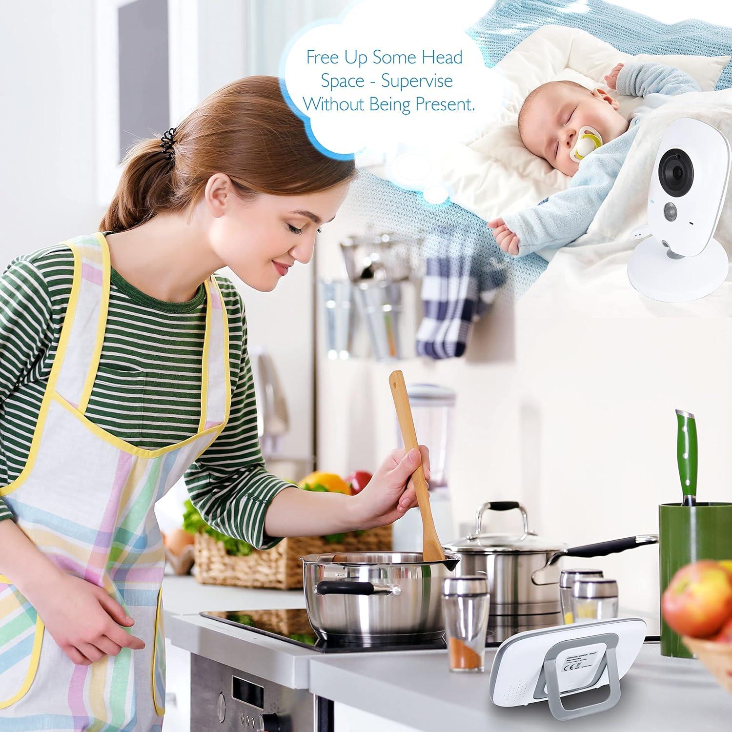 imageindoor Video Baby Monitor Long Range Upgraded 850 Wireless Range Night Vision Temperature Monitoring and Portable 2 Color Screen Serenelife USA SLBCAM20 1080pLarge Screen