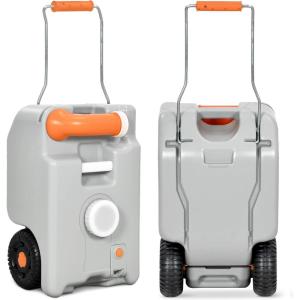 image:imageSereneLife 66 Gallon  25 Liter RV Portable Water Tank with Metal Handle Large Wheels Level Indicator Rotating Empty Spout Fast Emptying Camping Container for Freshwater or Sewage StorageWith Metal Handle and Wheels