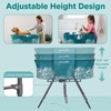 image:imageSereneLife Foldable Dog Bath Tub with Adjustable Height 360 Access Drain Hose amp Storage Pockets  130 lb Capacity Grooming Station for IndoorOutdoor Use BeigeBlue