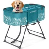 image:imageSereneLife Foldable Dog Bath Tub with Adjustable Height 360 Access Drain Hose amp Storage Pockets  130 lb Capacity Grooming Station for IndoorOutdoor Use BeigeBlue