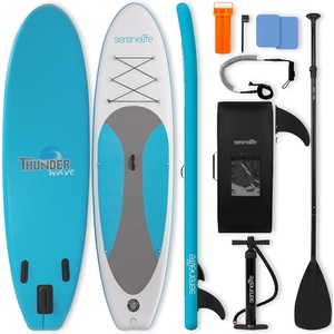 image:imageSereneLife 10 Inflatable Stand Up Paddle Board with Premium SUP Accessories  Wide Stable Design with NonSlip EVA Deck Pad for Youth and Adults 350 lbs CapacityCool Blue