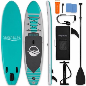 image:imageSereneLife 106 Inflatable Stand Up Paddle Board with Premium SUP Accessories  32 Wide Stable Design with NonSlip EVA Deck Pad for Youth and Adults 350 lbs CapacityAqua Mint