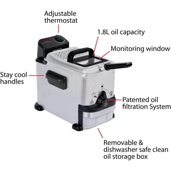 T-fal 3.5L Deep Fryer with Basket, 1700W, Oil Filtration, Temp Control, Digital Timer, Dishwasher Safe Parts