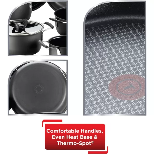 T-fal All In One Hard Anodized Nonstick Cookware Set 12 Piece Pots and Pans, Dishwasher Safe Black