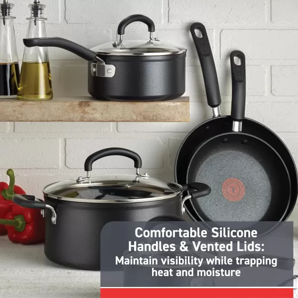 T-fal All In One Hard Anodized Nonstick Cookware Set 12 Piece Pots and Pans, Dishwasher Safe Black