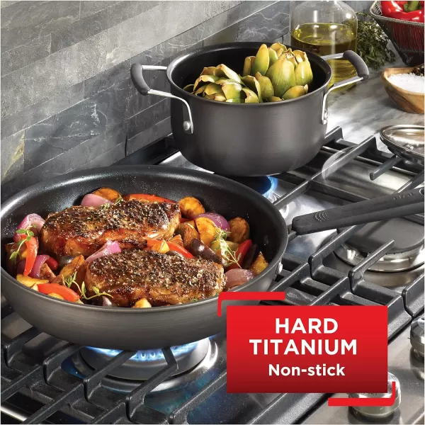 T-fal All In One Hard Anodized Nonstick Cookware Set 12 Piece Pots and Pans, Dishwasher Safe Black