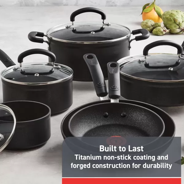 T-fal All In One Hard Anodized Nonstick Cookware Set 12 Piece Pots and Pans, Dishwasher Safe Black