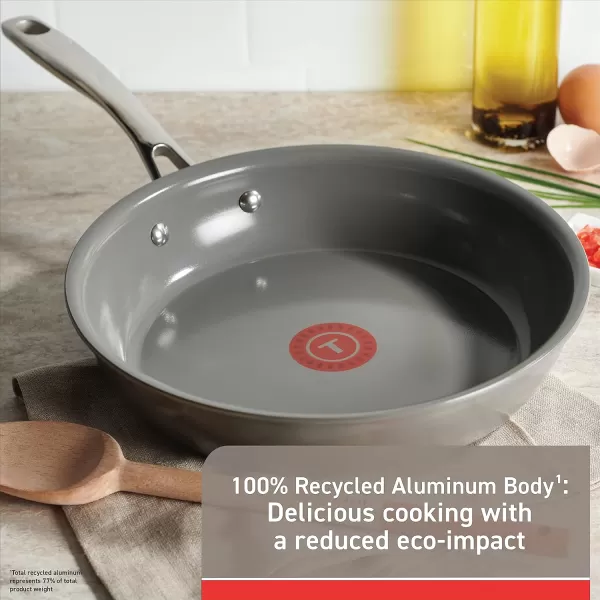 T-fal Ceramic Excellence Reserve Ceramic Nonstick Cookware Set 10 Piece Induction Oven Broiler Safe 500F Pots and Pans Grey