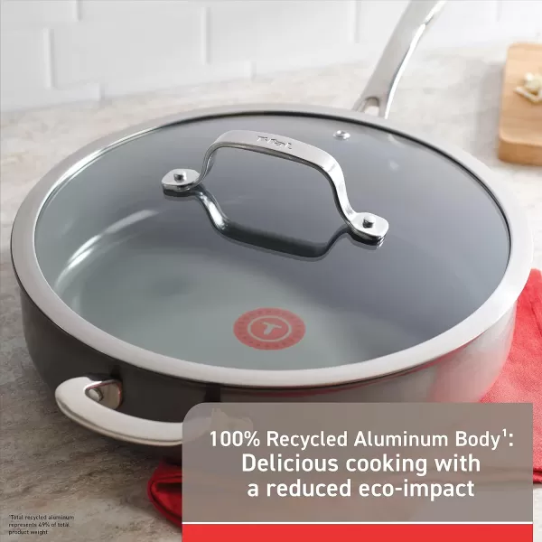 T-fal Ceramic Excellence Reserve Ceramic Nonstick Cookware Set 10 Piece Induction Oven Broiler Safe 500F Pots and Pans Grey
